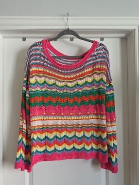 EUC Multicolor Open-Knit Round Neck Women's Crochet Lightweight XL